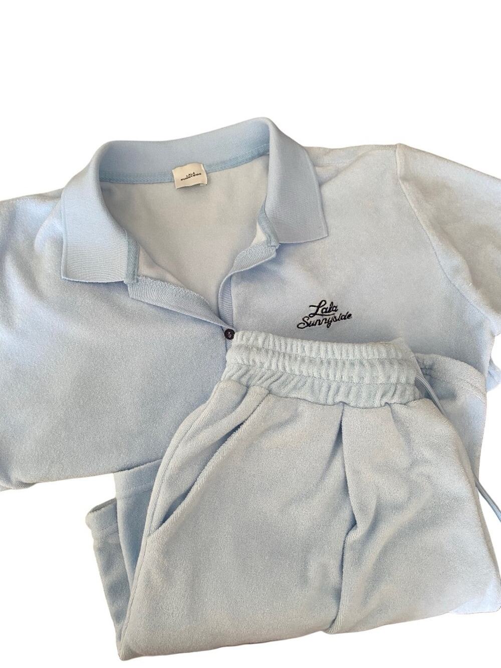 Lala Sunnyside Golf Light Blue Terrycloth Short and Top set size small